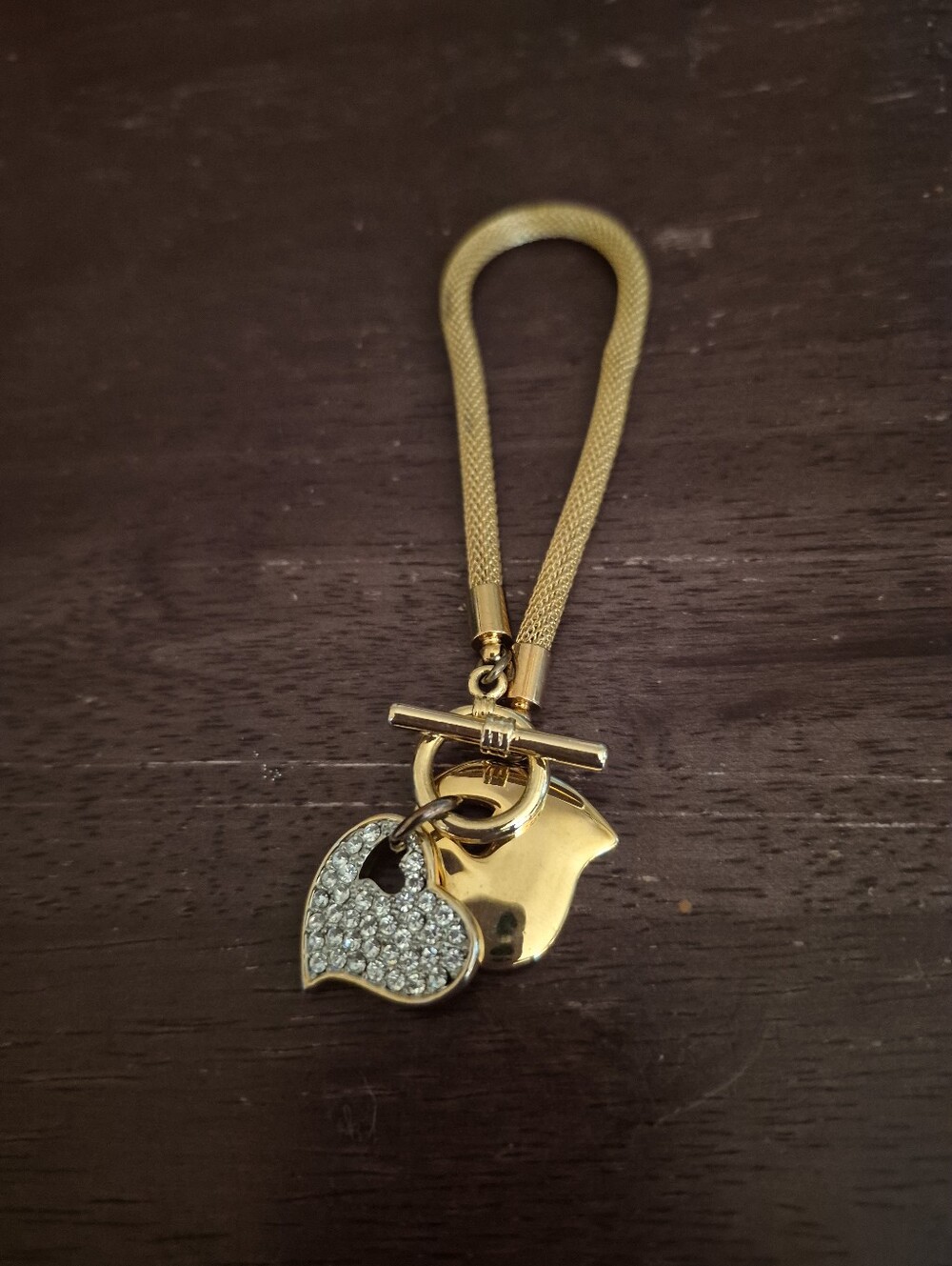 Gold-Tone Heart Charm Bracelet with Crystal Accent